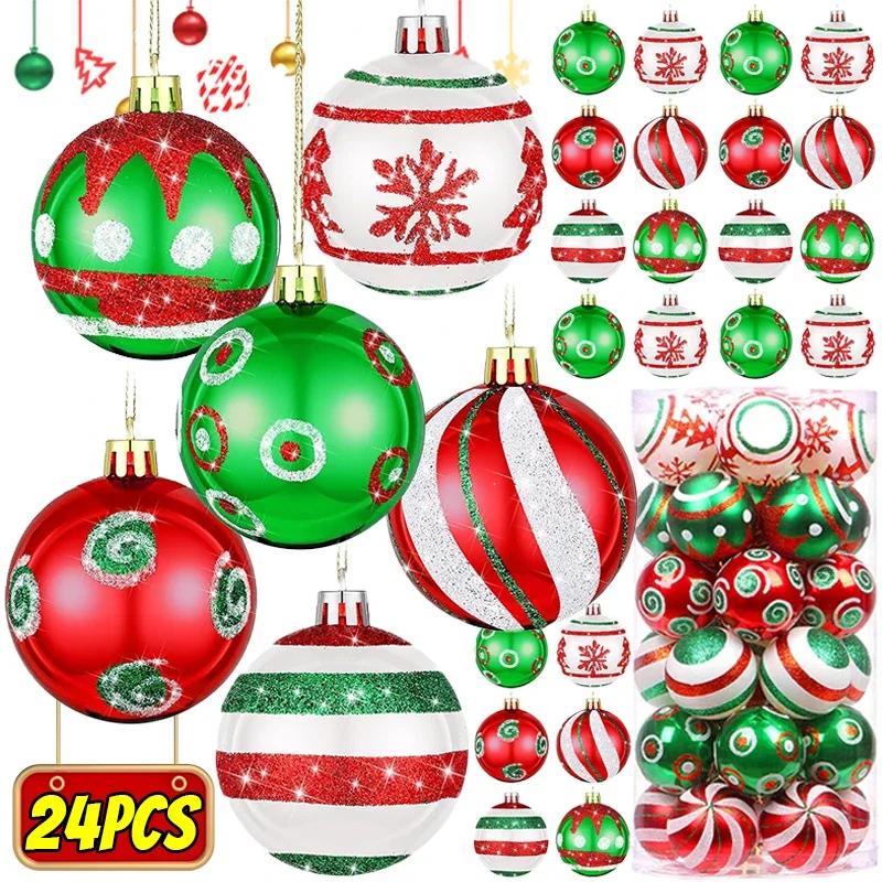 24/6PCS Christmas Balls Electroplating Color Painting Xmas Round Ball Xmas Tree Hanging Pendants Ornaments New Year Party Decor