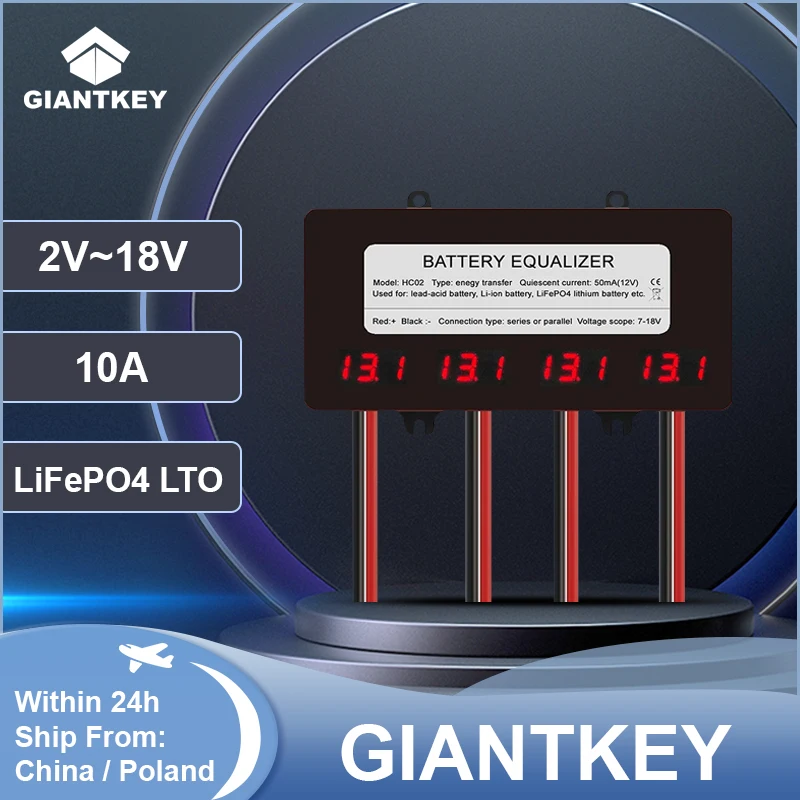 

GIANTKEY BMS Smart Battery Equalizer 10A Current Active Voltage Balancer Li li-ion lifepo4 LTO Lead Acid Battery LED Display