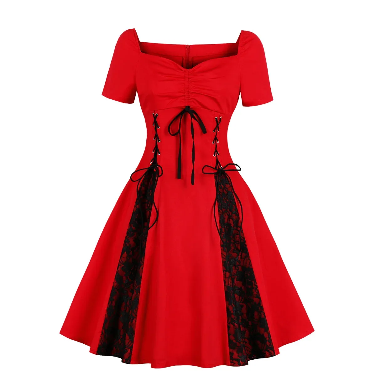 

Elegant Holiday Women's Halloween Costumes Short Sleeve and Print Dresses Autumn Winter 2025 Vintage Party Costume Dress