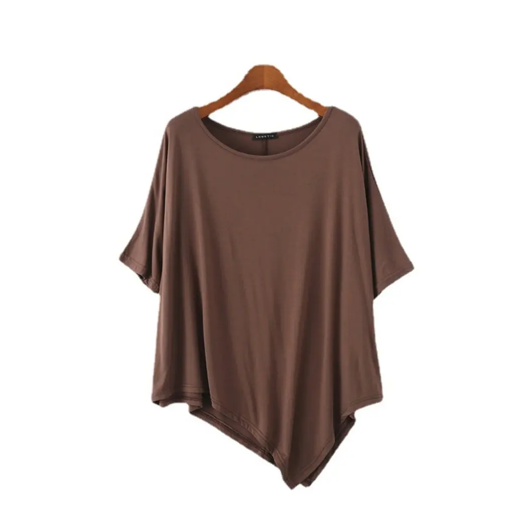 

Women's Irregular Bat Sleeve T-Shirt Summer Mid-Length Modal Loose Fit Short-Sleeved Large Size round Neck Bottoming Shirt Top