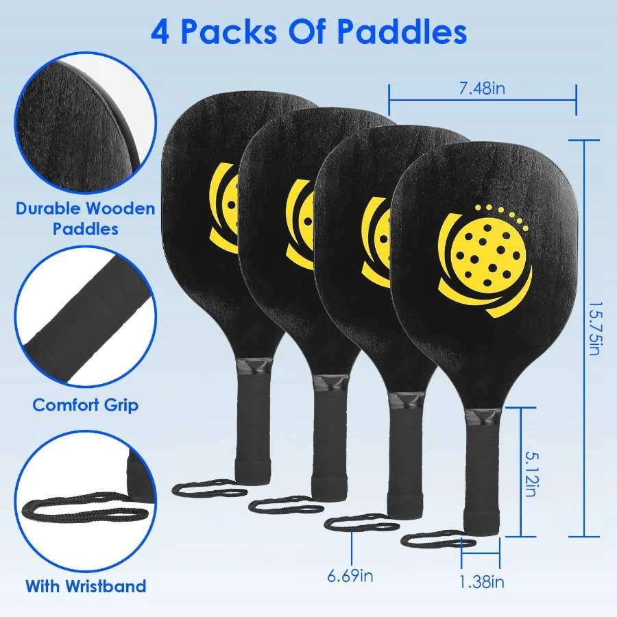 

Portable Pickleball Net Set 22ft Regulation Size Net Pickle Ball Net System with 4 Pickleballs 4 Paddles Carrying Bag for Drive