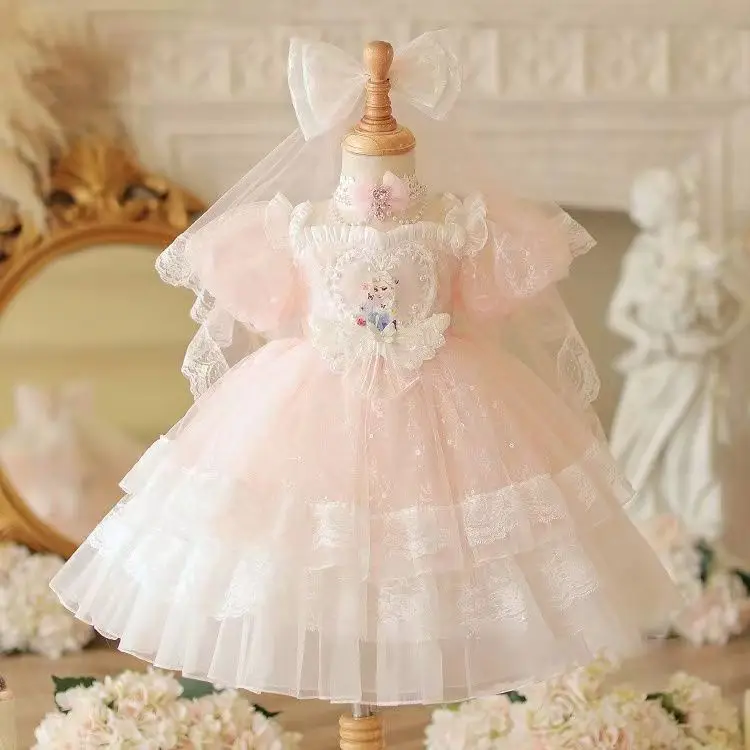 

New Arrivel Summer Elsa Princess Dress Girls Lolita Birthday Party Puffy Tulle Dress Short Sleeve Childrens Cute Baby Ball Gown