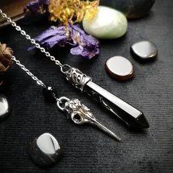 Healing Natural Stone Pendant Black Obsidian Crystals Pendulum for Divination Dowsing Vintage Gothic Hand Chain Pendulos X191