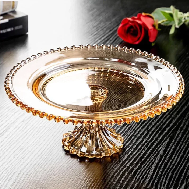 

Прозрачная стеклянная тарелка с бусинами, декоративная тарелка для торта, фруктов, домашних закусок в гостиную, десертная тарелка, простой демонстрационный поднос для десертов