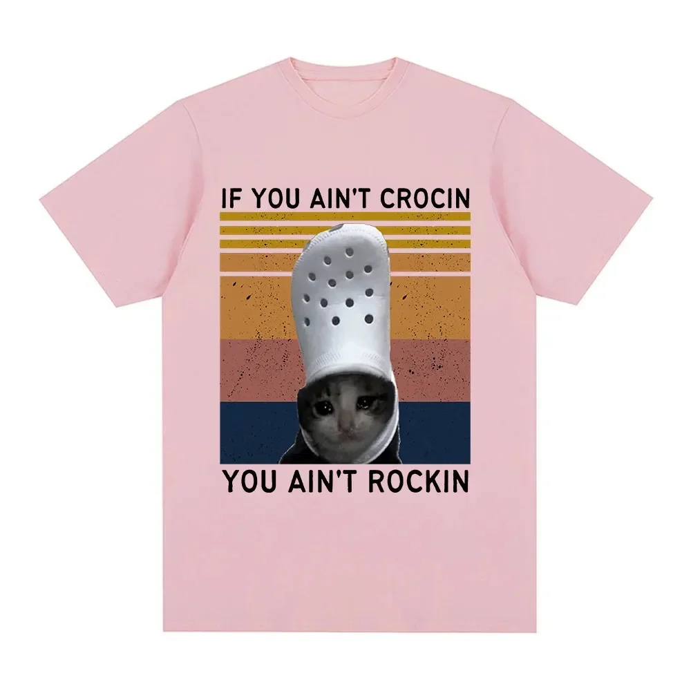 Camiseta Grafica divertida de gato llorando Croc Meme ropa غير رسمية de manga Tops Harajuku ropa غير رسمية de manga Harajuku