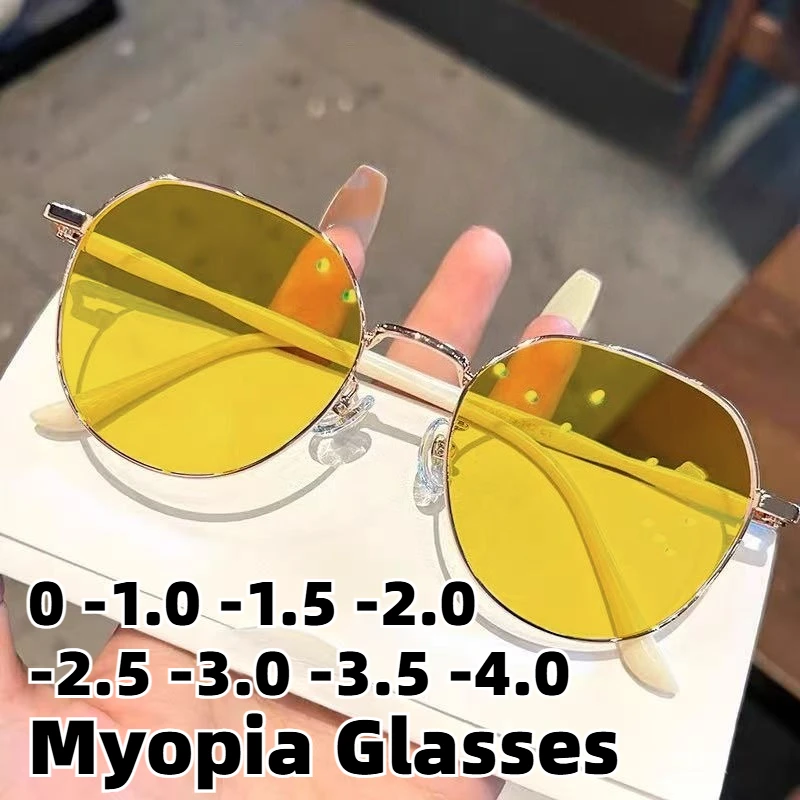 

2026 New Fashion Metal-Frame Night Vision Glasses for Myopia Anti-Glare High-Definition Ultra-Lightweight Eyewear 0 To -4.0