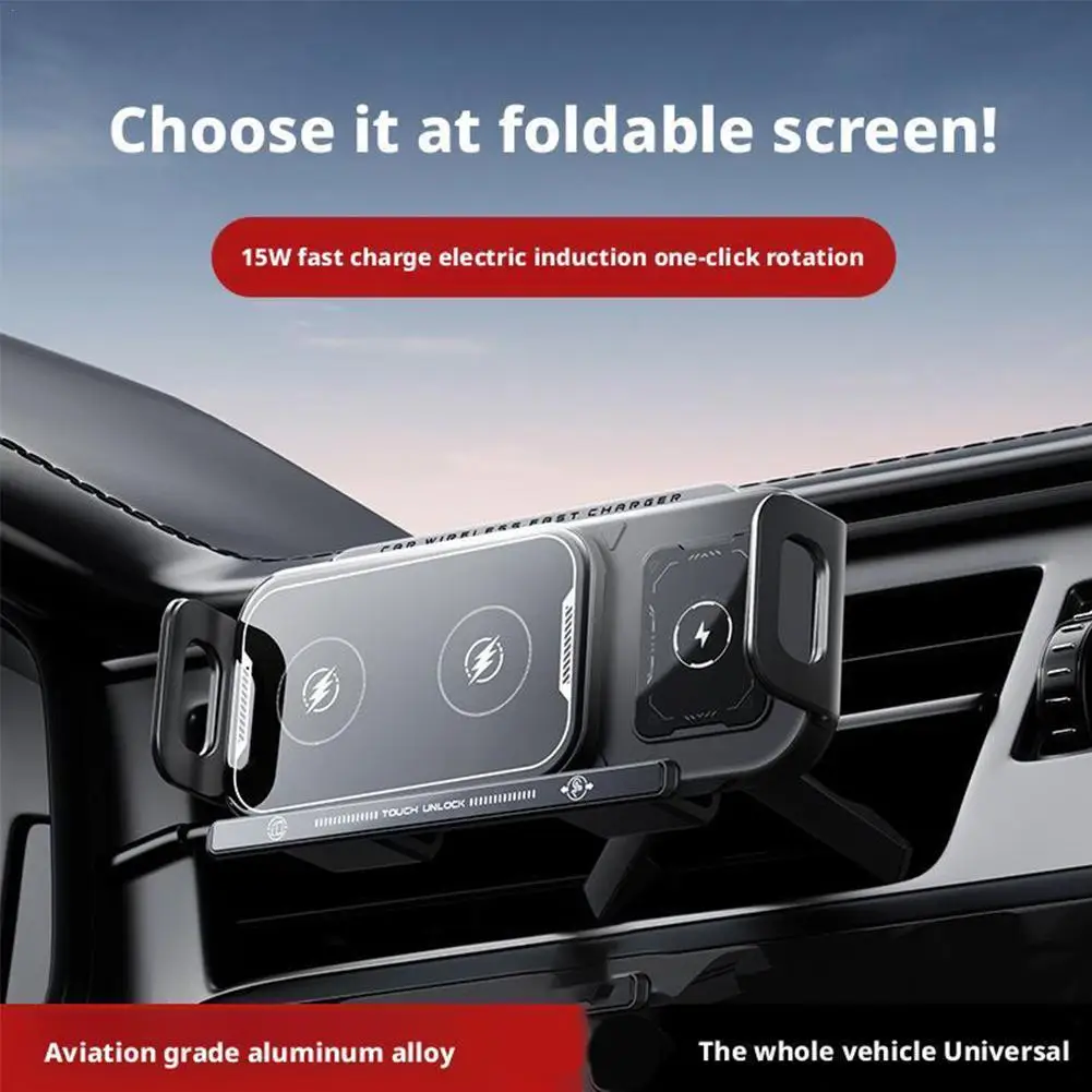 

Car Wireless Charger Dual Coil Fold Screen Phone Magnetic Fast Charging For Air Vent Car Phone Navigation GPS Holder Accessories