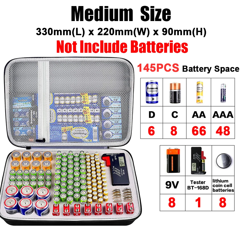 Newest Hard EVA Portable Storage Box Case For AA/AAA/C/D/9V Battery Organizer Container Battery Tester Extra Space For Charger