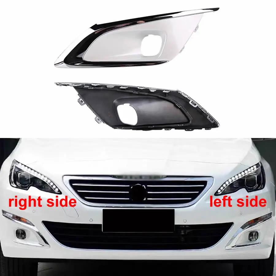 

For Peugeot 408 2014-2018 High Configuration Fog Light Frame Front Bumper Lower Grille Fogs Lamp Cover with Bright Bar