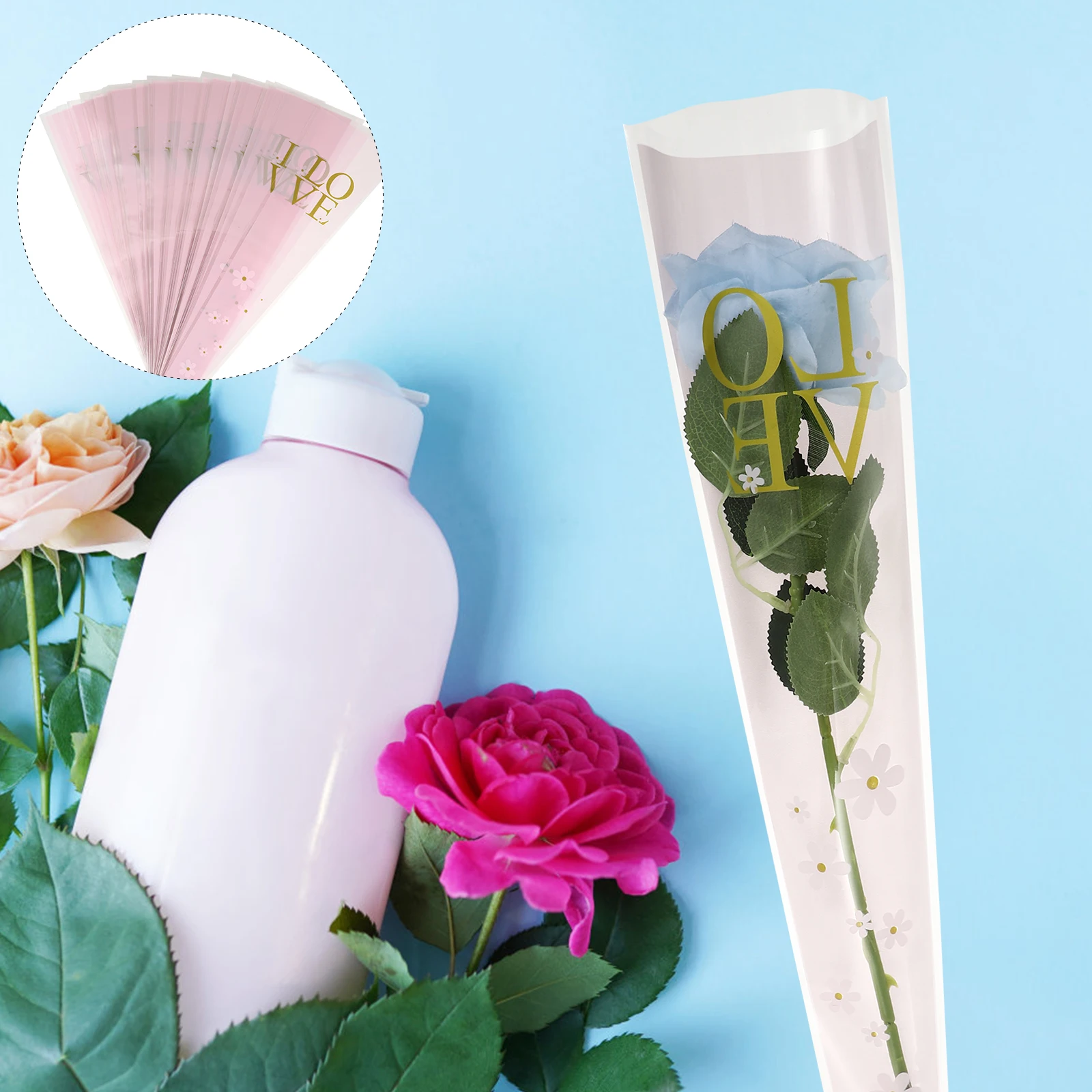 

50Pcs Single Elegant Flower Wrap Sleeve for Bouquets Carnations Lavender Sunflower Waterproof Stem