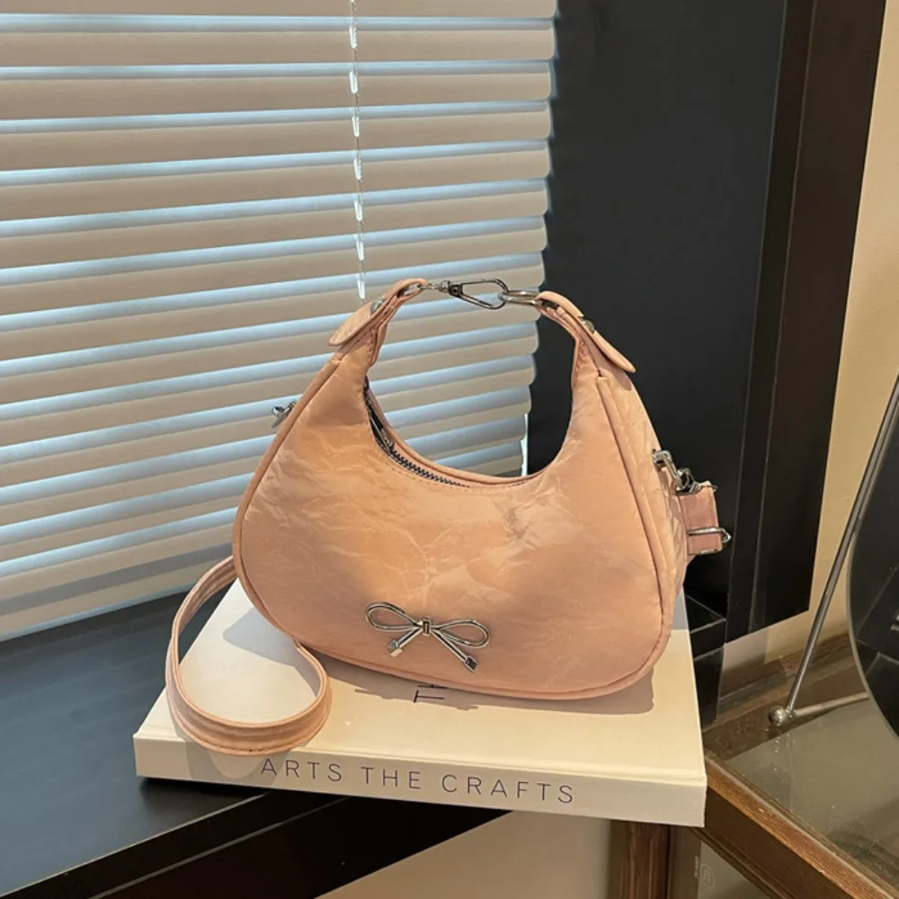 

Large Capacity Bow Shoulder Bag Korean Style Solid Color PU Hobo Bag Fashion Design Handbag French Style Handbag Shopping