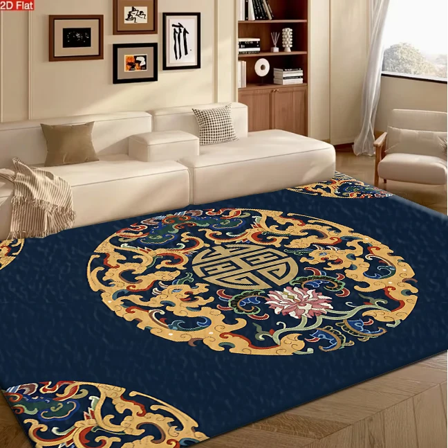 Chinese Traditional Dragon Longevity Lotus Carpet Flooring Square Area Rug Oriental Style Home Living Room Bedroom Floor Mat