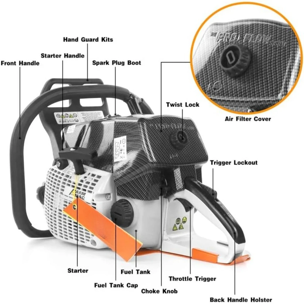 s Chainsaw F660VW 92cc 2-Cycle 6.4HP 5.2KW 24/25 Inch Alloy Bar Power Chain Saw