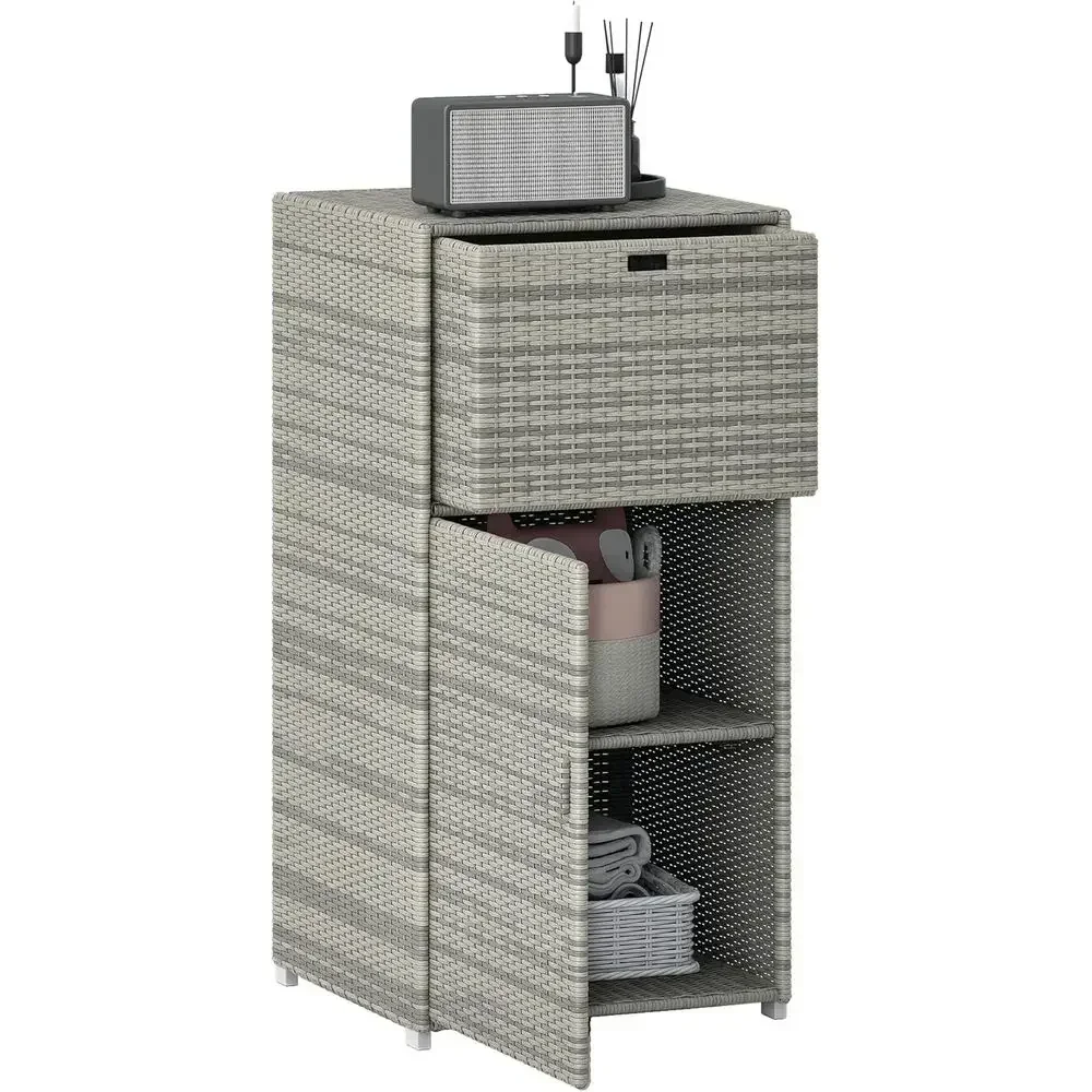 Gray Outdoor Pool Storage Cabinet with Rattan Baskets, Weatherproof for Spa and Hot Tub Accessories, 24x24x47