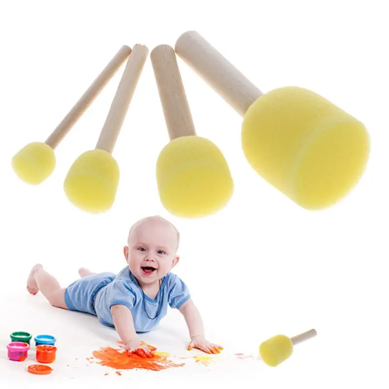 4 Cái/bộ Tay Cầm Bằng Gỗ Xốp Cho Đầu Tem Sơn Bàn Chải Cho Trẻ Tự Làm Dụng Cụ A