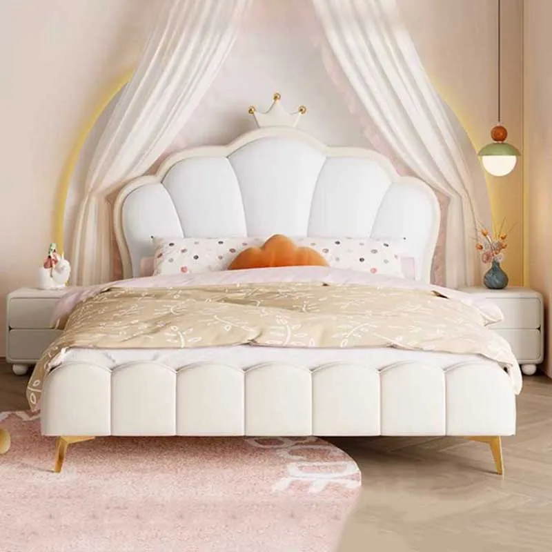 

Wood Simple Double Bed Storage European Leather White Comferter Queen Bed Princess Girls Letto Matrimoniale Lusso Furniture Home