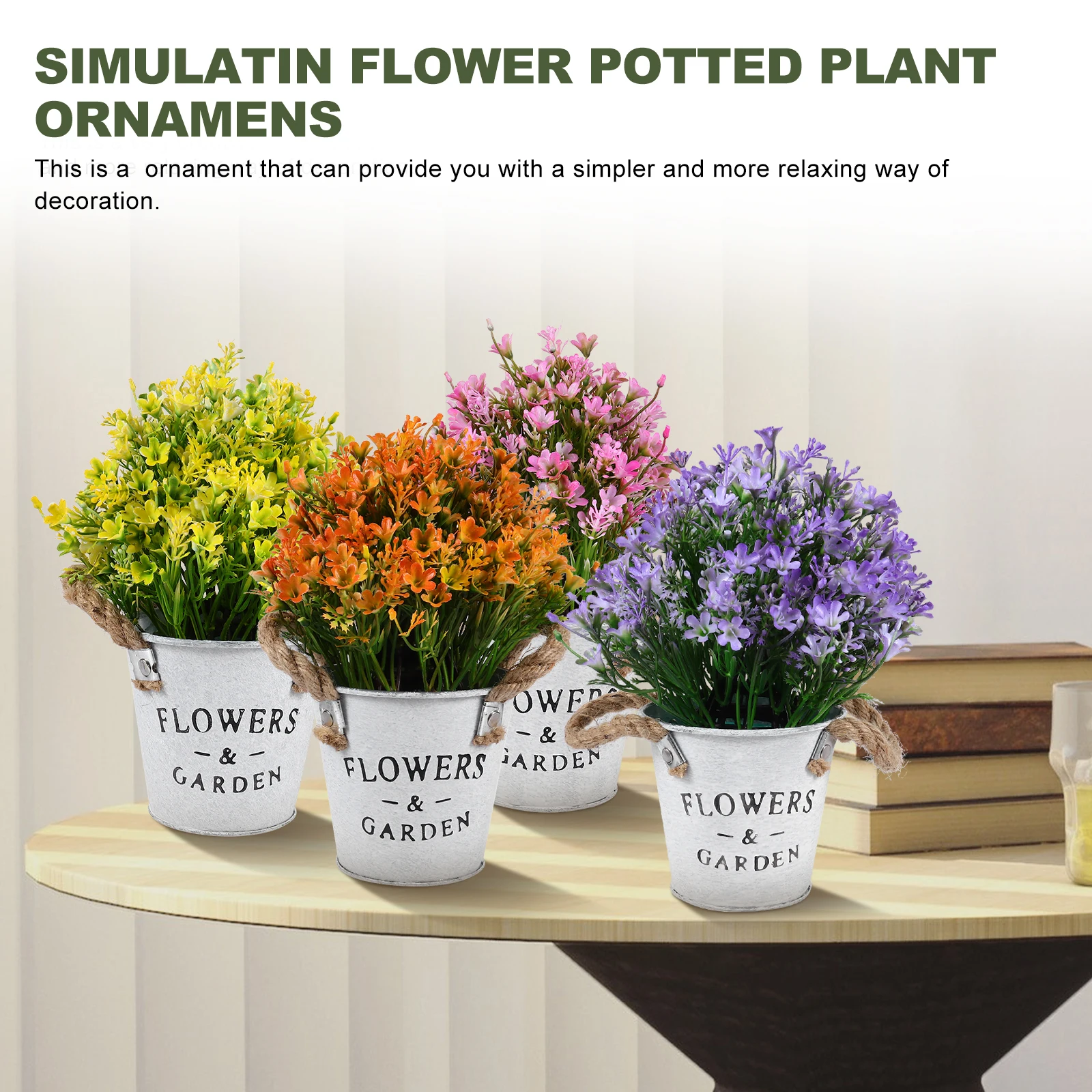 

4 Pcs Potted Plant Simulated Flower Bonsai Decor Lifelike Bonsai Plastic Iron Materials Home Office HotelDecoration