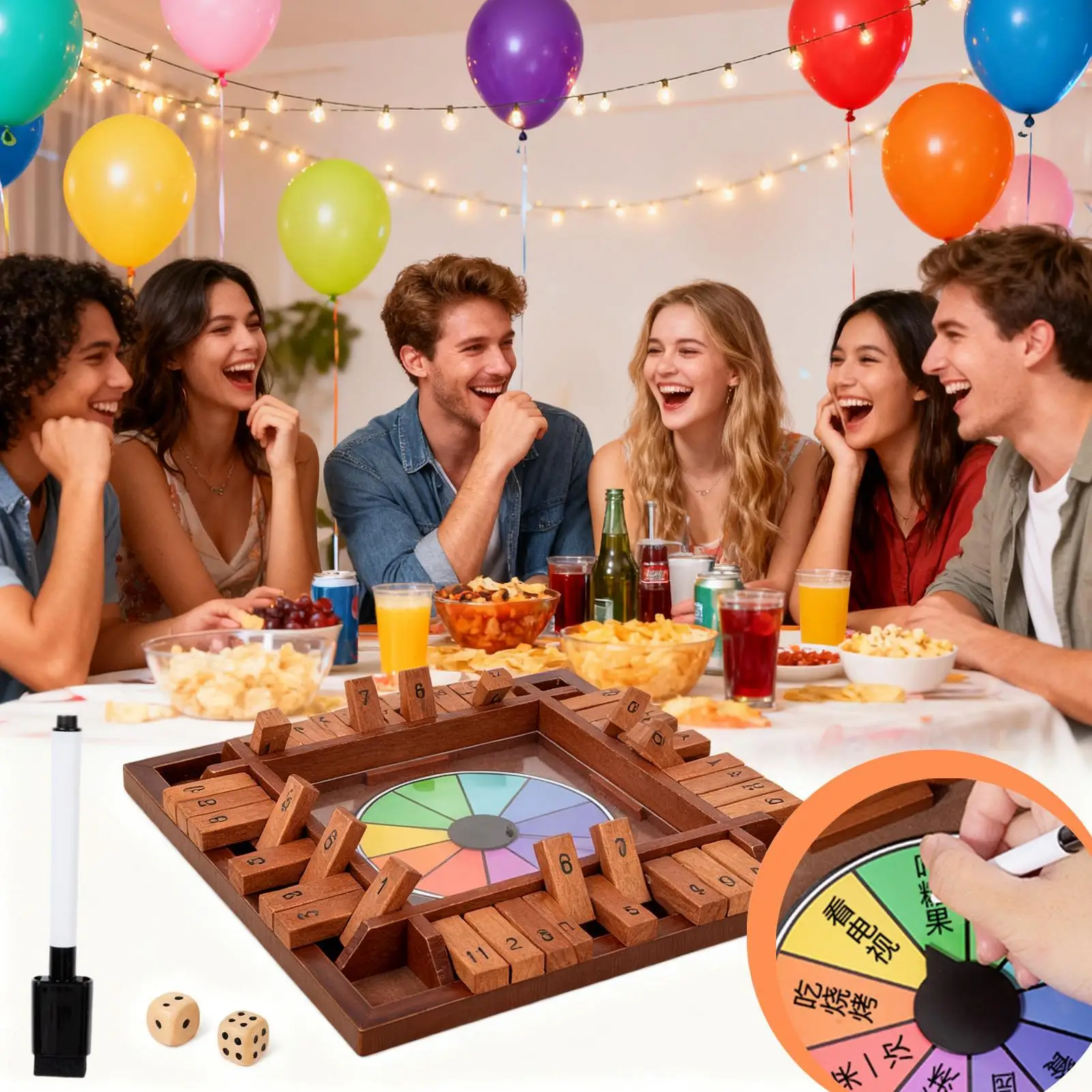 

Dice Game Wooden Dice Board Game Four-sided Numbers Chess Toy For Parent-child Adult Student Men Home Travel Party Family