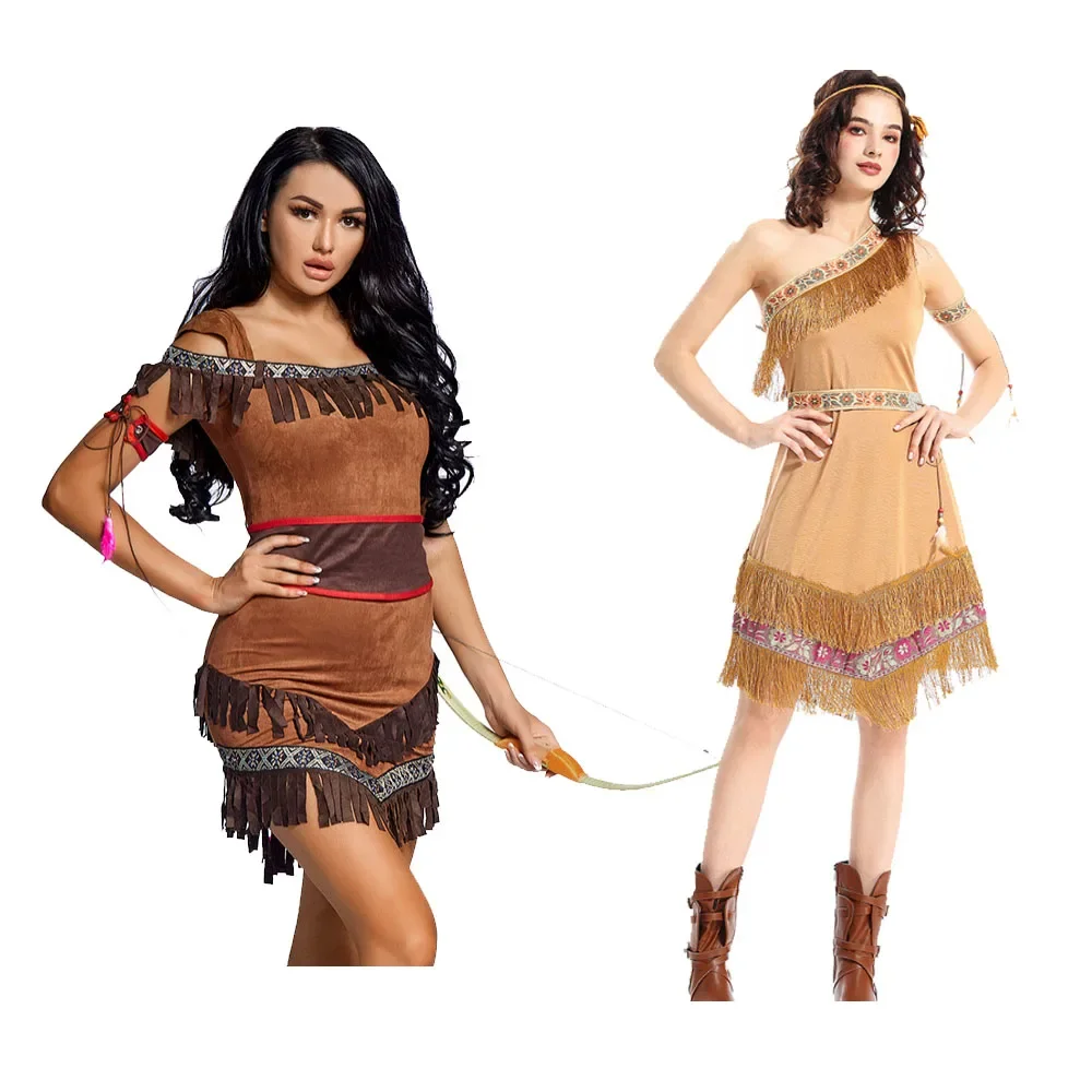 Костюм индийской охотницы, сексуальный карнавальный костюм на Хэллоуин, дикий пещерный человек, платье для косплея, праздничное платье в стиле джунглей с каменным возрастом