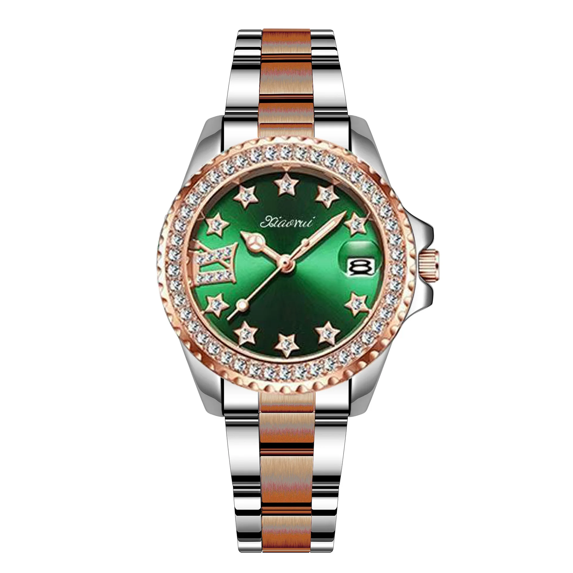 Luxury Gold Women's Watch Diamond Studded Full Sky Star Waterproof Calendar Fashion Leather Strap Timepieces