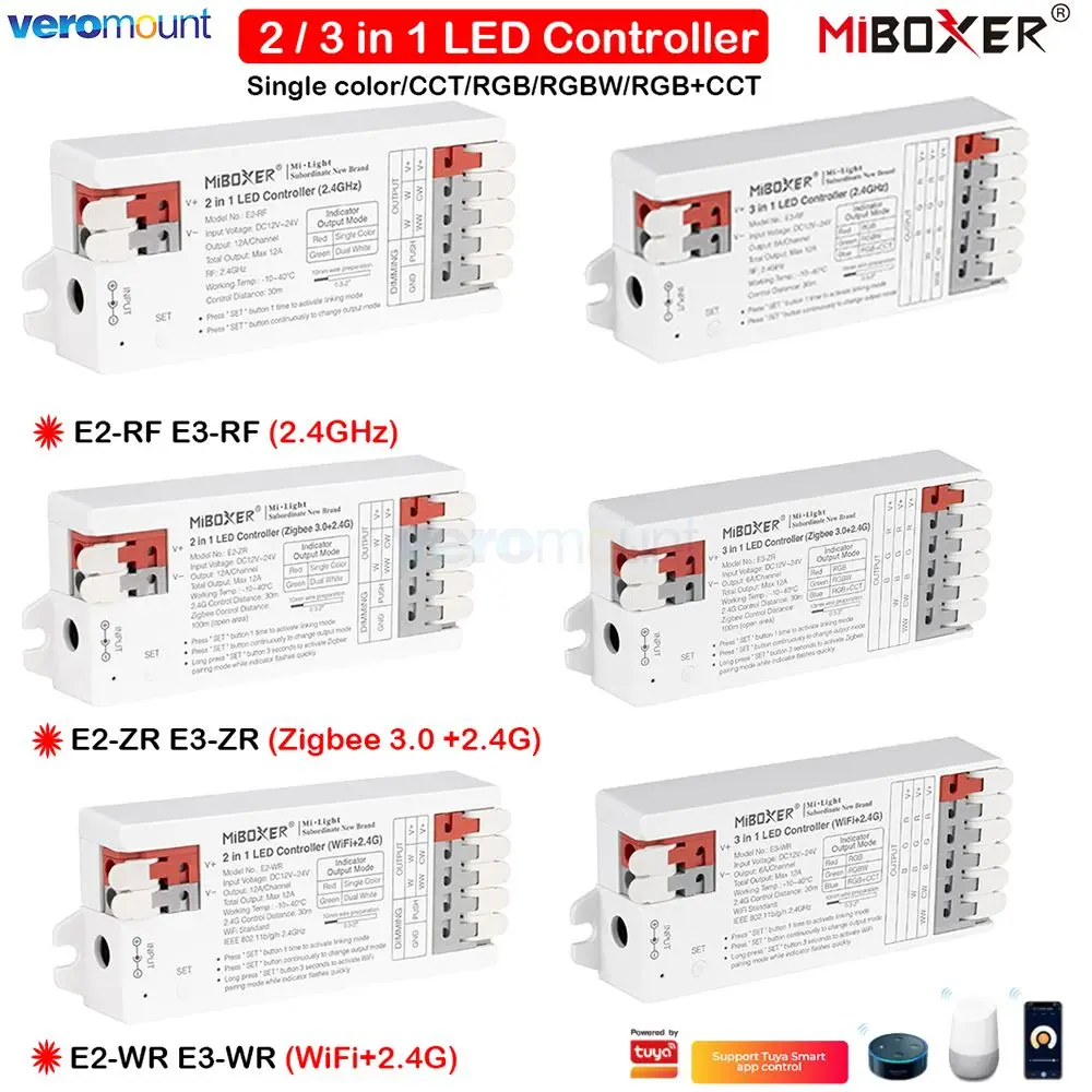 

Miboxer 2 3 in 1 LED Controller WiFi Zigbee 3.0+2.4G Single color/Dual white/RGB/RGBW/RGB+CCT LED Strip Light Lamp Dimmer 12A/Ch