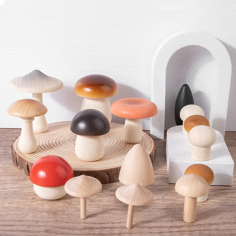 Wooden Simulation Mushroom Game cute beech crafts decors wood Baby Early Education wooden toys