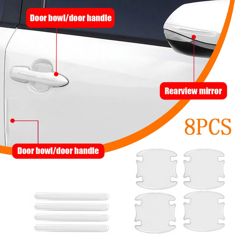 

8pcs Car Rearview Mirror Anti-collision Protection Strip Clear Auto Door Handle Bowl Anti Scratch Protective Strip Sticker