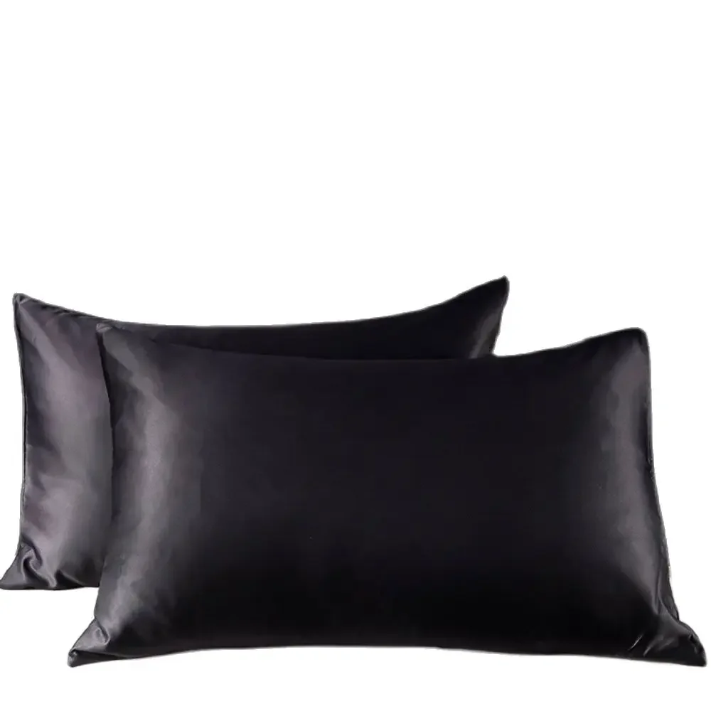 

Svetanya Black Solid Simple 1 Pair(2 Pieces) Pillowcases Protective Neck Pillow Shams Covers Bedlinens Polyester Satin Fabric