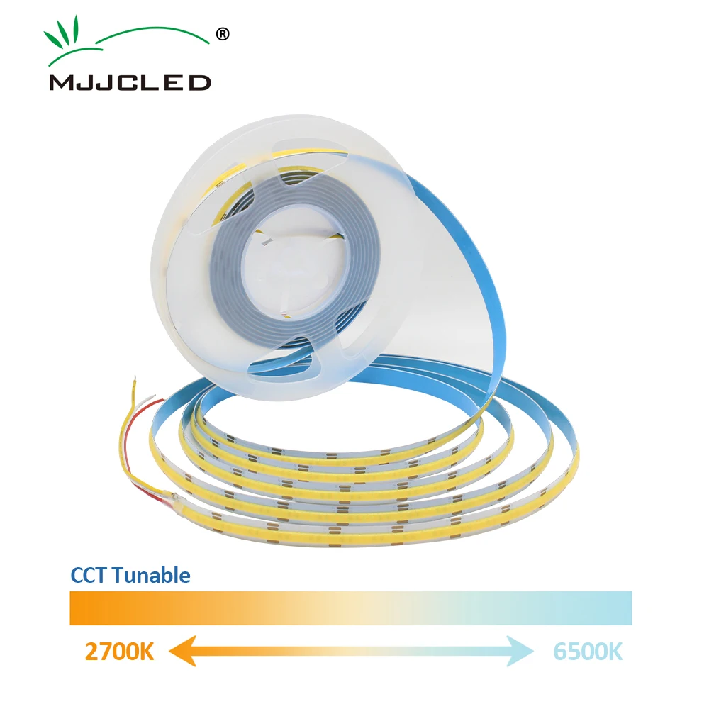 COB CCT LED 조명 스트립, 12V 24V DC 608LED, 조도 조절식 고밀도 유연한 FCOB, 10mm Ra90, 2700K ~ 6500K 선형 테이프 조명, 1-5m