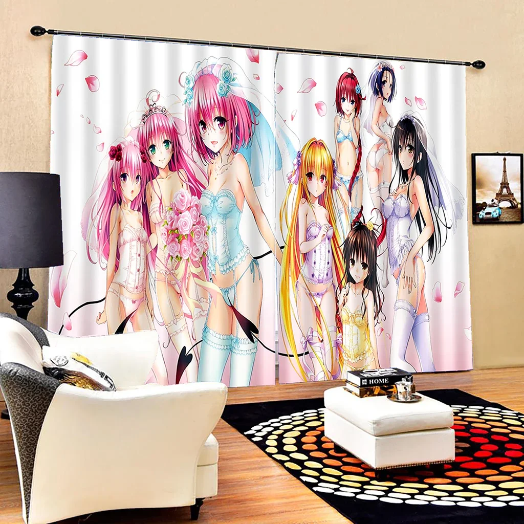 Cute Pink Sexy Anime Girl on Bed Japanese Two Drape Thin Window Curtains for Living Room Bedroom Decor Free Shippig 2 Pieces