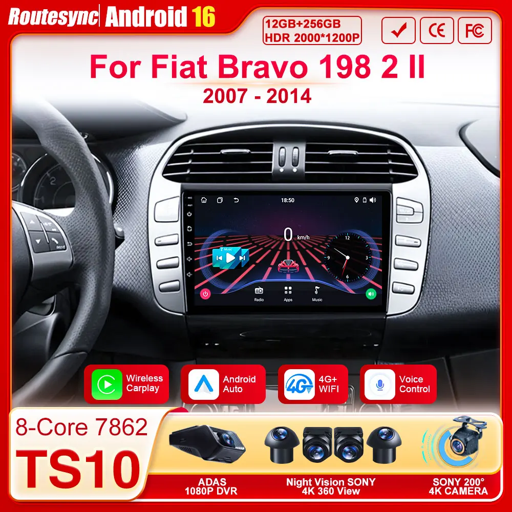 

Для Fiat Bravo 198 2 II 2007-2014 Android 16 Carplay Стерео Автомобильный Радио Мультимедийный Видеоплеер 8-ядерный GPS-навигатор Wi-Fi BT FM