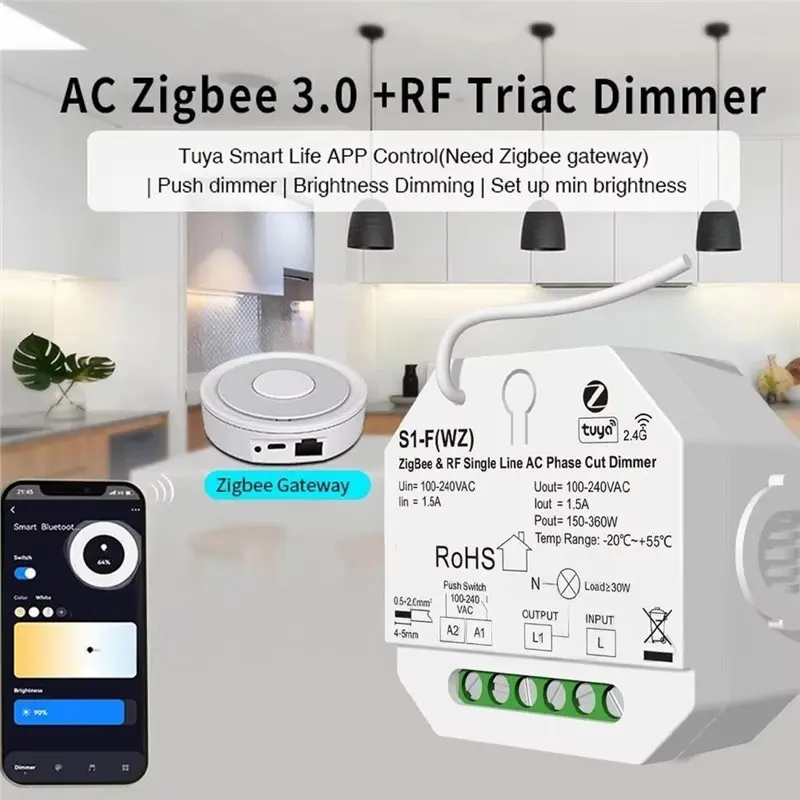 A27F-Single Line AC Phase Cut RF Dimmer S1-F(WZ) 100-240VAC