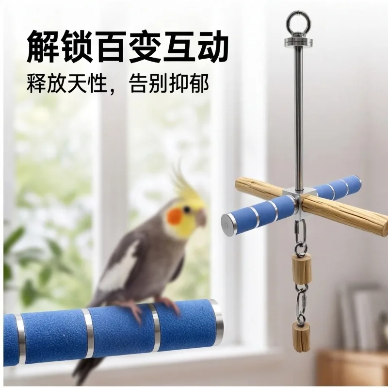Wild Pear Wood Rotating Windmill Perch Parrot Chew Toy Grinding Claw Stand Bar For Bird Entertainment