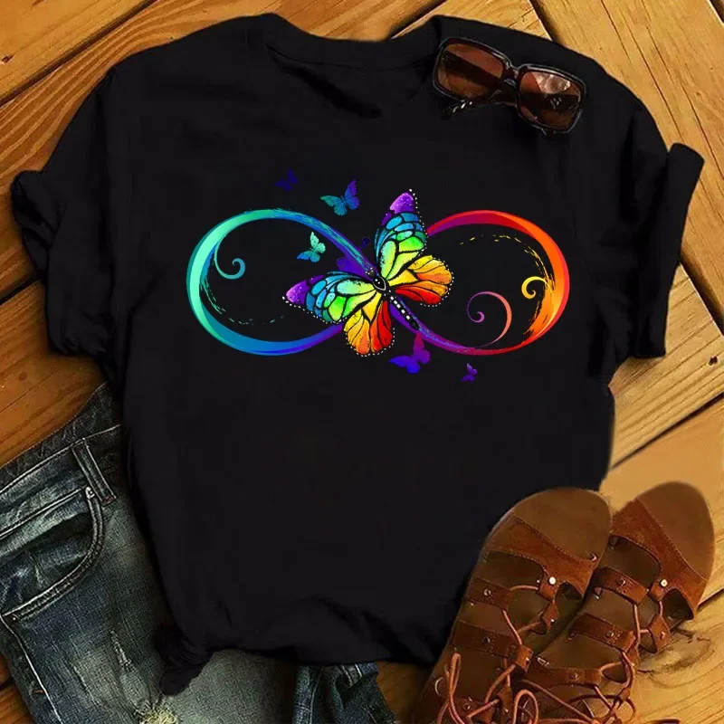 

Colorful Butterfly Rose Print Women T Shirt Short Sleeve O Neck Loose Women Tshirt Ladies Tee Shirt Tops Camisetas Mujer