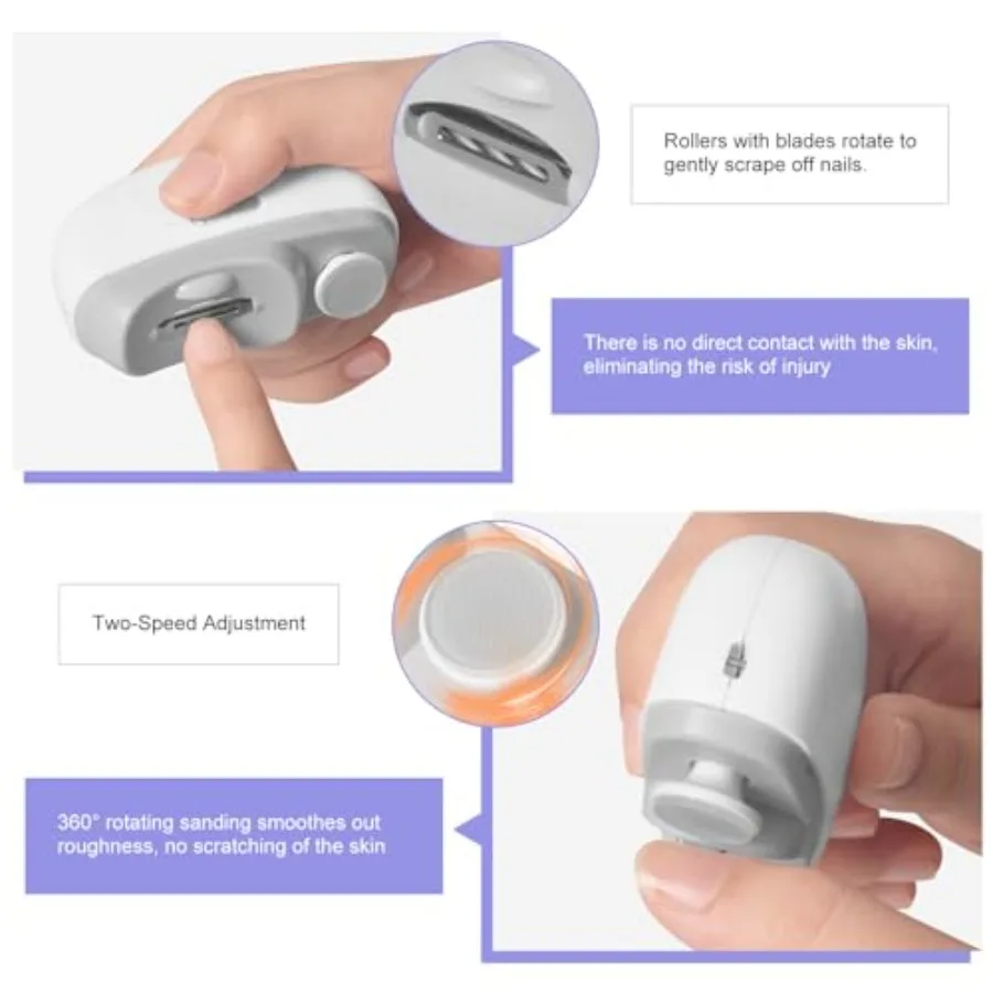 2 in 1 Electric Nail Clipper with Automatic Polishing and Light for Baby Adults Seniors USB Rechargeable Nail Trimmer with Dual