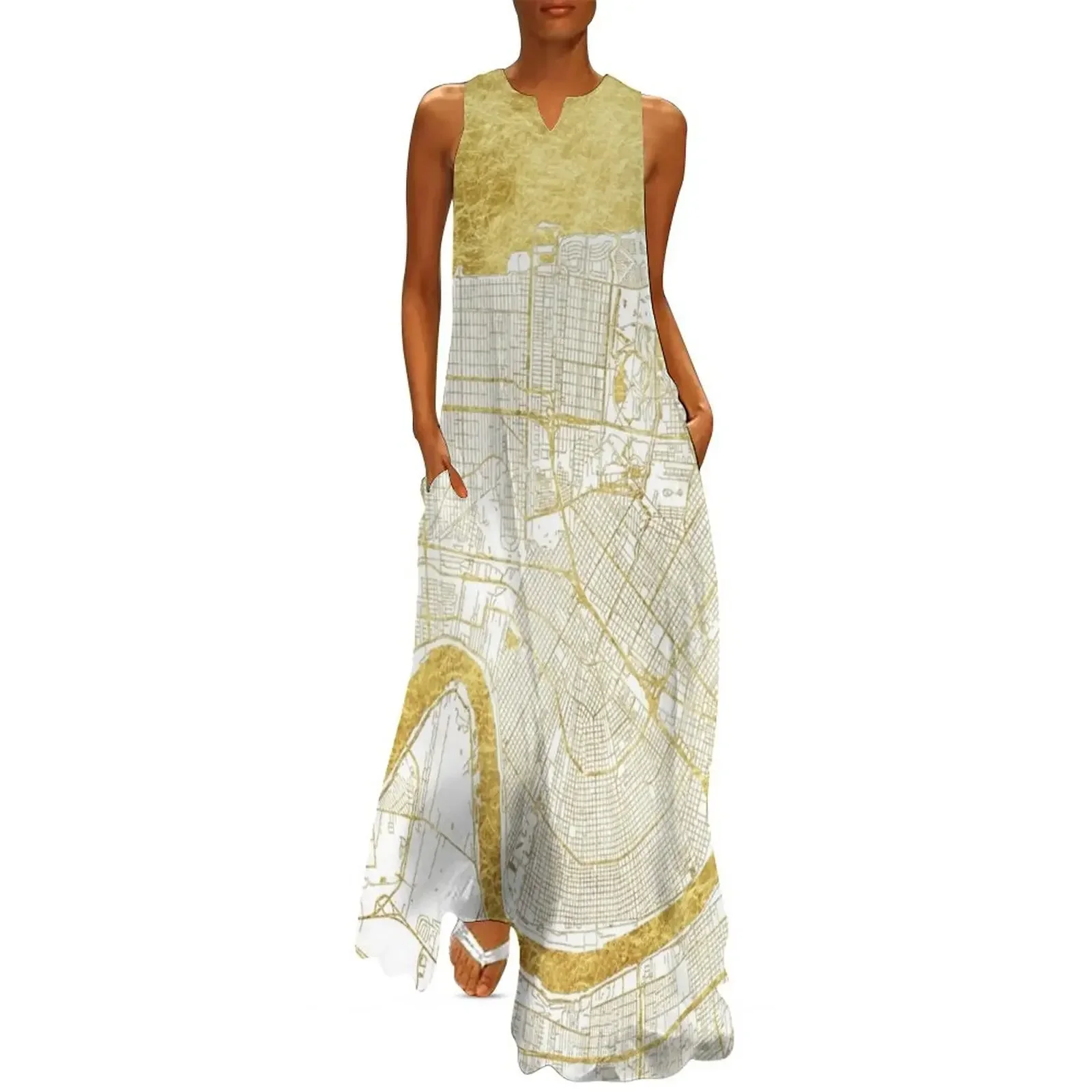 

Orleans Map Gold Long Dress Women's summer dress women clothes summer women's suit women's evening dresses Dress