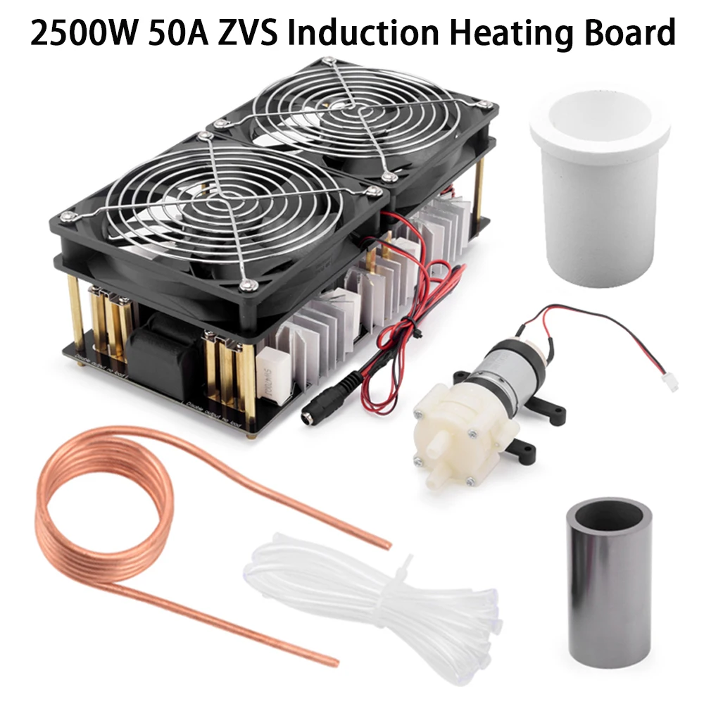 2500W Max 50A ZVS High Frequency Induction Heating Printed Circuit Board + Coil+ Crucible + Pump