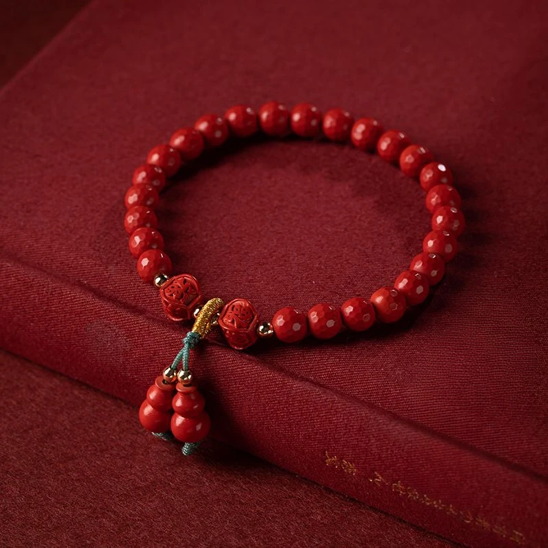 Raw Ore Cinnabar Fulu Gourd Red Sand Lantern Bead Bracelet