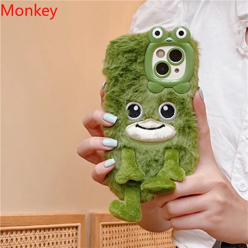 Funny Soft Silicone 3D Frog Phone Case For iPhone 15 Pro Max Case 14 Plus 13 12 11 Cartoon Cute Fur Shockproof Bumper Back Cover