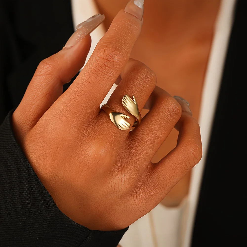 1pc Fashion Oil Press Love Hug Glossy Ring Valentine's Day Gift