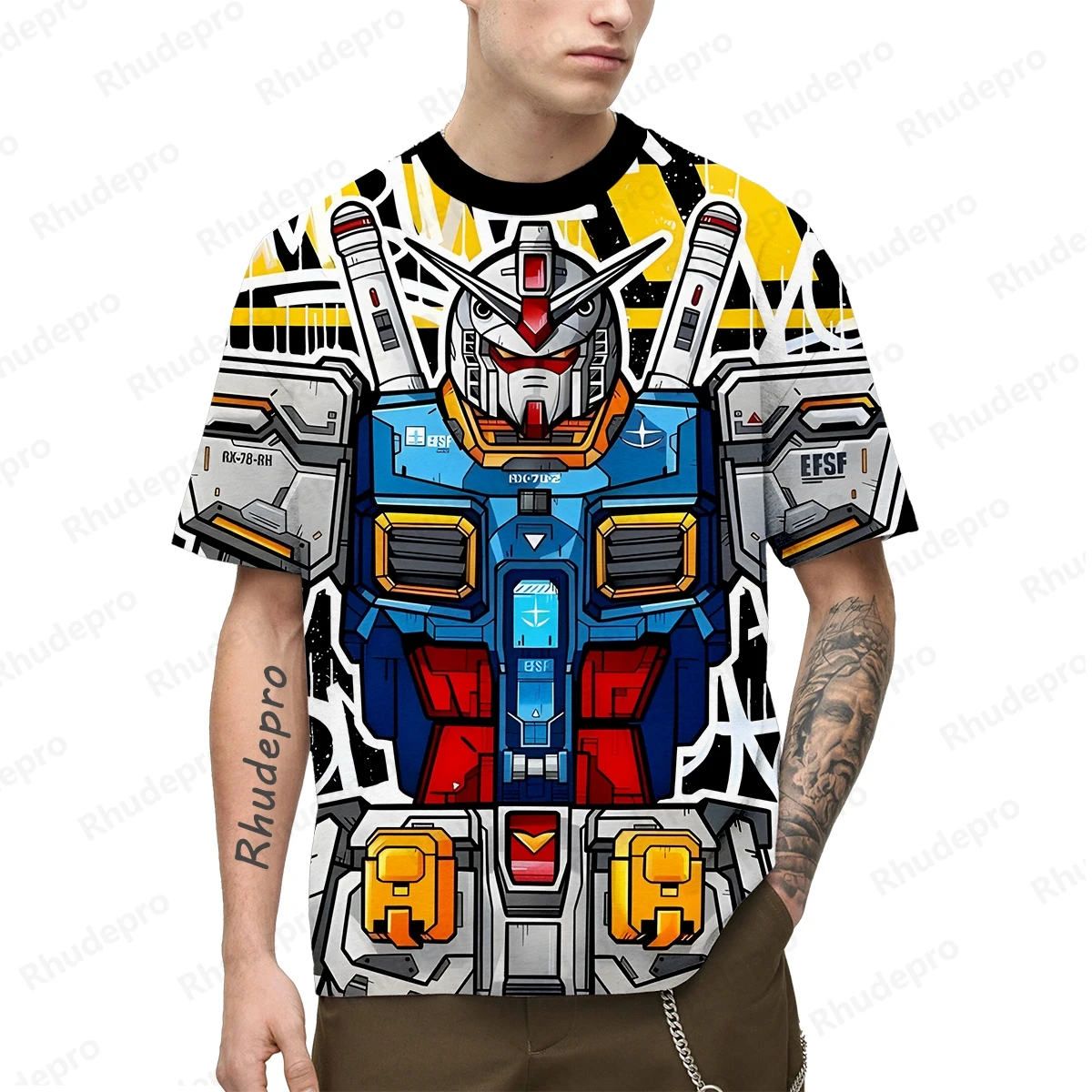 Camiseta de manga curta estilo Harajuku masculina, streetwear modelo Gundam, camiseta masculina extragrande, tops, roupas Harajuku, Y2K Essentials,