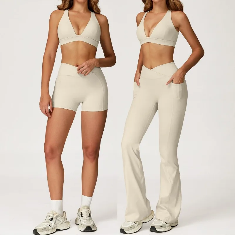 

Women's Nude Yoga Set I-shaped Beautiful Back Tight Fitting Quick Drying Exercise Set Outdoor Running and Leisure Fitness Suit