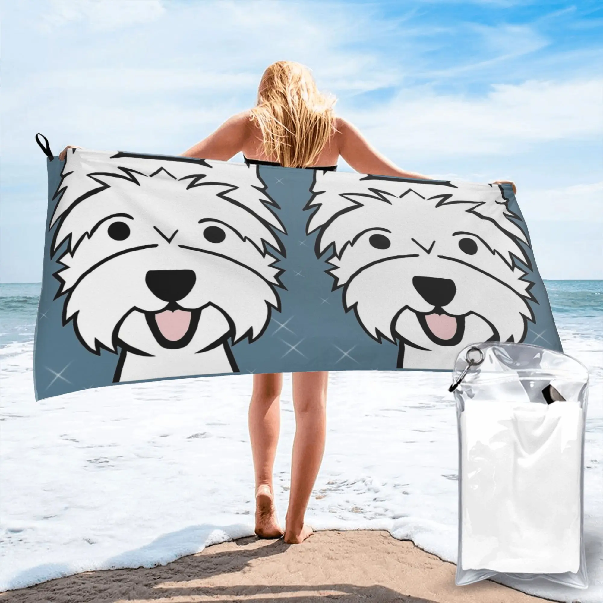 West Highland Terrier - Westies - Westie dogs - blue Beach Towel Soft Microfiber Quick Dry Absorbent Quick Towels For Swimming