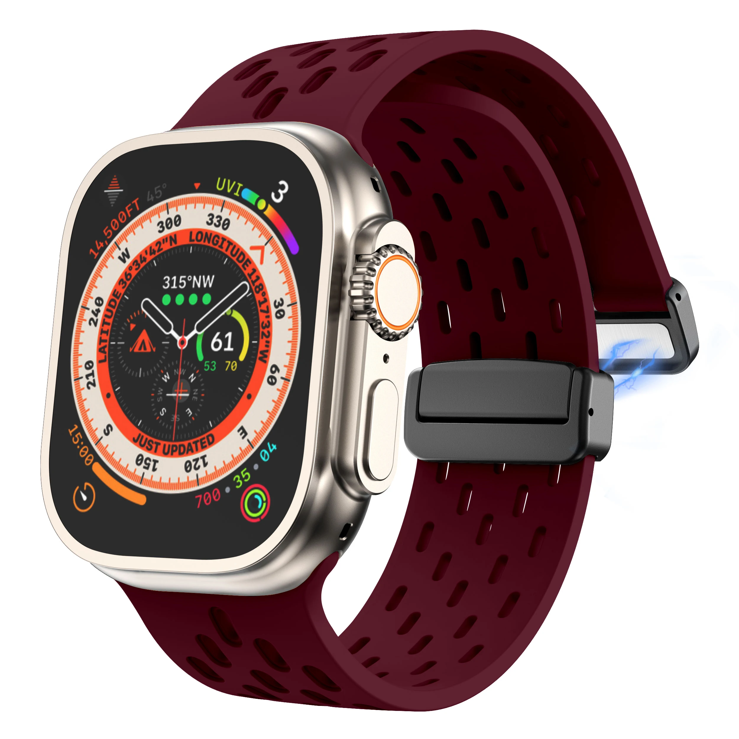 Strap for Apple Watch Band Series 4 5 6 Wine Red Magnetic Foldable Clasp Watchband for Apple Watch Band 49mm 45mm 44mm 42mm