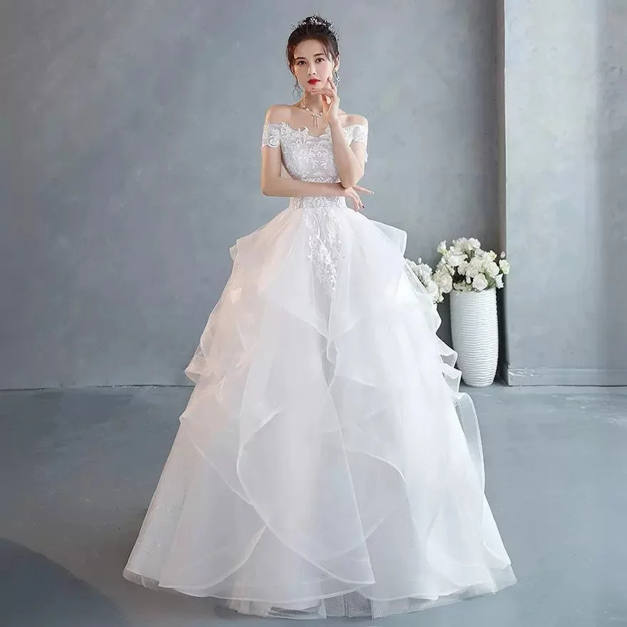 Elegantes One-Shoulder-Hochzeitskleid im koreanischen Stil, 2025, edles, schlankmachendes Mädchen-Traum-Krawattenkleid, begrüßende Braut, großes Swing-Kleid