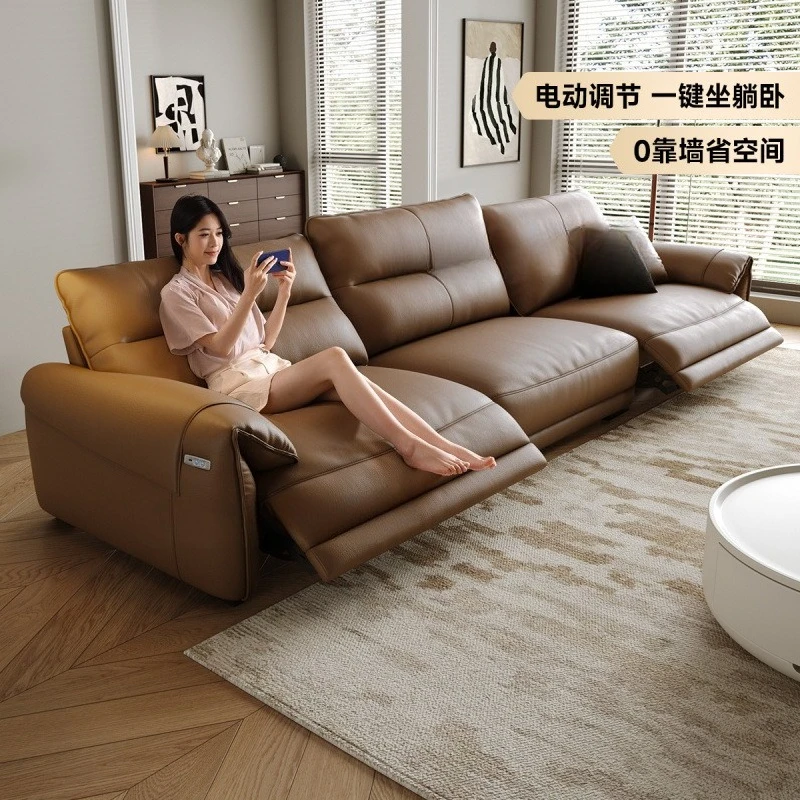 

Space electric cabin three-person home theater minimalist light luxury leather sofa