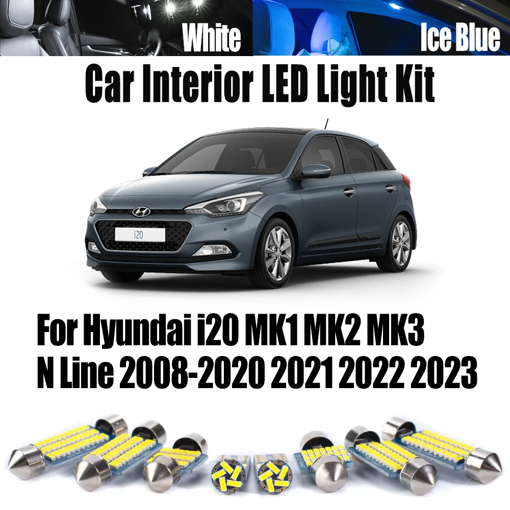 

Canbus для Hyundai i20 MK1 MK2 MK3 N Line 2008-2020 2021 2022 2023 светодиодный внутренний купольный светильник для чтения с картой, комплект ламп для номерного знака