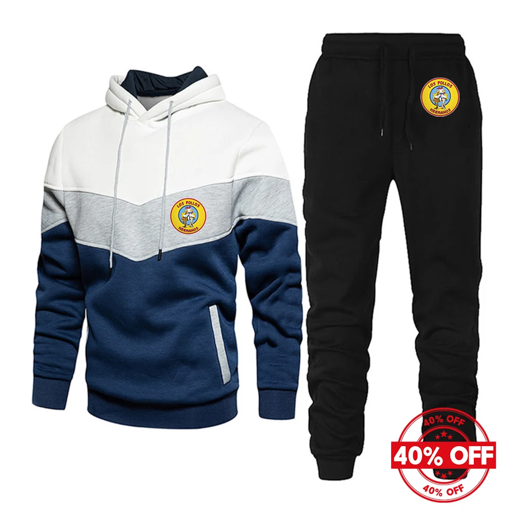 

Весенне-осенние мужские толстовки с капюшоном Breaking Bad LOS POLLOS Chicken Brothers, модные лоскутные толстовки с логотипом + спортивные брючные костюмы