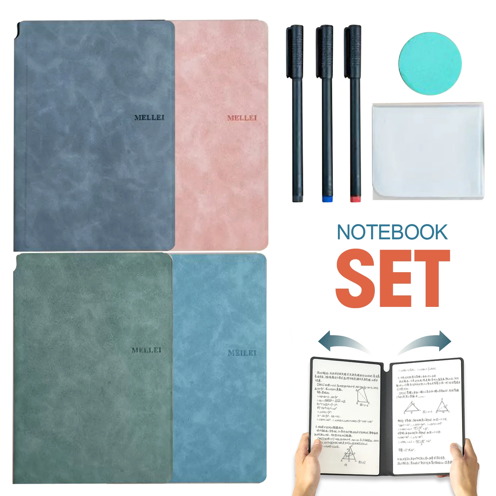 

A5 Reusable Whiteboard Notebook Set With Whiteboard Pen Erasing Cloth Leather Memo Pad Weekly Planner Portable Stylish Office