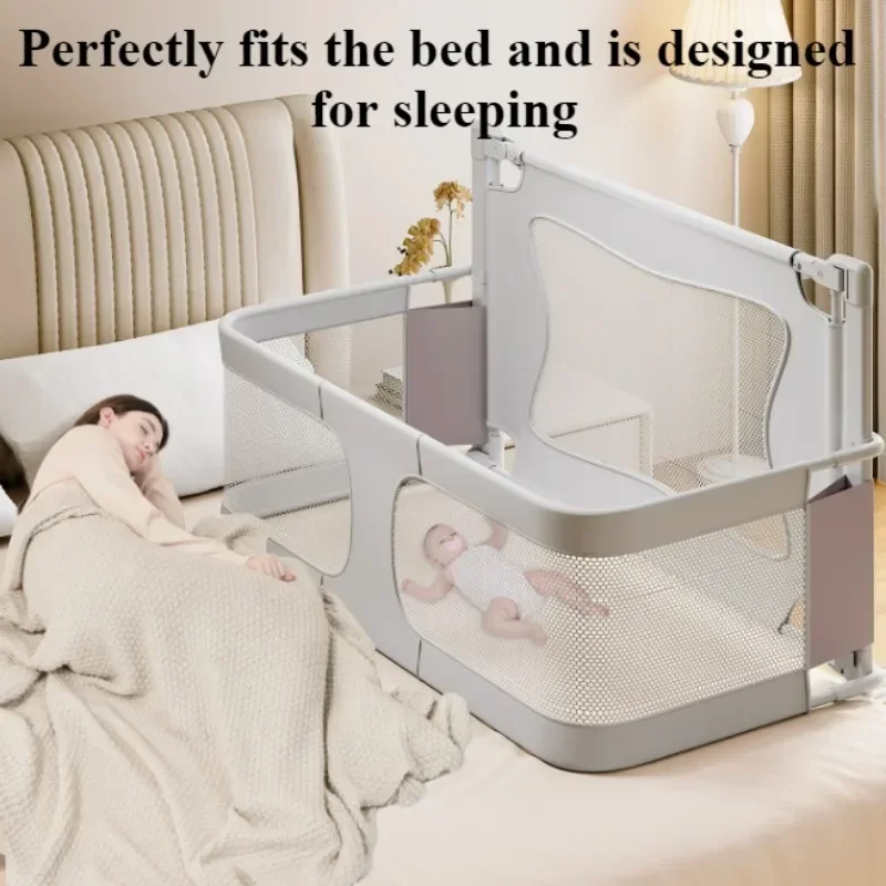 Baby Bedside Bassinet Foldable Bed Side Baby Bassinet Portable Crib Breathable and Visible Mesh Window Soft Washable Liner Cover